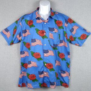 OAF Nation Shirt Mens 2XL All Over Print Red White Blue USA American Flag Rose